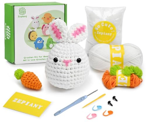 Zepiany Häkelsets für Anfänger – All-in-One Häkelset Tiere, Deutsches Video-Anleitungen zum Selbermachen, Amigurumi Set, Hase und Karotte-Häkelsets