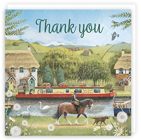 Hunts England - Dankeskarte mit Kanal-Schmalboot-Dankeskarte – Reiten – Land – Dankeskarte für Männer, Frauen, Hochzeit, Lehrer, Ärzte, Krankenschwestern usw. – Milo's Gallery Collection