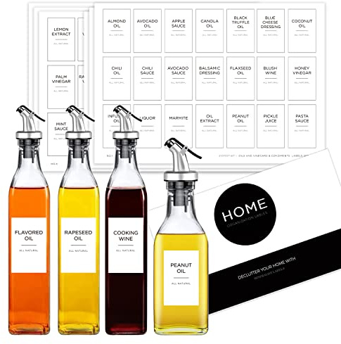 v2croft 126 Öl- und Essigetiketten für Flaschen, minimalistische, weiße, matte Aufkleber, wasser-/ölbeständige Aufkleber für Quetschspender, Küche, Speisekammer und Kühlschrank-Organisation