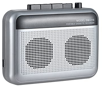 Portable Cassette Player Recorder with Bluetooth Transmitter, Small Cassette Tape Player with Headphone Jack, Build-in Speaker, Microphone Jack, Powered by AC Adapter or AA Battery