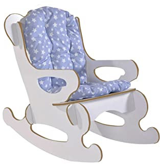 moebel17 Schaukelstuhl Weiß Retro Schaukelsessel Relaxsessel mit Sitzkissen Kinderschaukel Blau 45x61x70 cm Schwingstuhl Kinder 8980