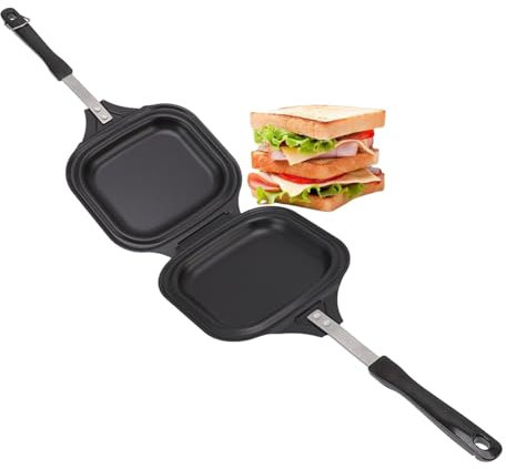 MOUMOUTEN Poêle à Frire, Poêle à Frire Multifonction Double Face Sandwich Grille-Pain Petit Déjeuner Poêle Antiadhésive pour Le Petit Déjeuner Toast Panini Gaufre Restaurants