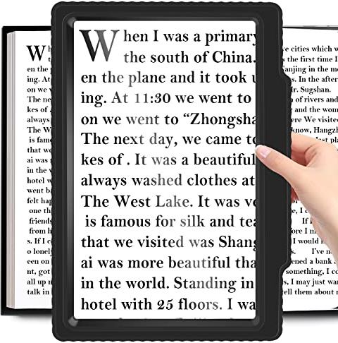 JUOIFIP 5X Full-Page Magnifying Glass for Reading, Black, Lightweight, 5.7 x 8 Viewing Area, 5X Magnification, Optical-Grade Lenses