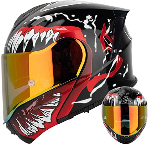 Motorcycle Helmet, Modular Flip Up Front Motorbike Helmet DOT/ECE Approved Full Face Helmet With Double Sun Visor Internal Colored Lens Racing Crash Helmet For Men Women,A-4XL(67~68cm)