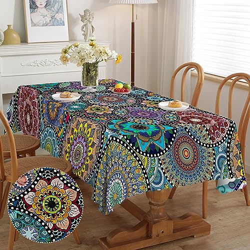 iEvery Tischdecke Boho Style Rechteckig Mandala Garten Tischdecken für Draußen Polyester Outdoor Abwaschbar Gartentischdecke Eckig Wetterfest für Küche Gartentisch Esstisch Couchtisch Party 110x140 cm