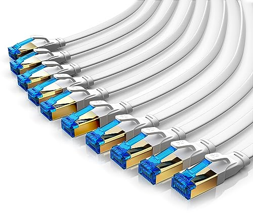 CSL - 10 x 0,5m CAT 8.1 Netzwerkkabel Flach 40 Gbits, LAN Kabel Patchkabel, CAT 8 Gigabit RJ45 Ethernet Cable, 40000 Mbits Glasfaser Geschwindigkeit, Flachbandkabel, Verlegekabel, Cat 6 Cat 7 Cat 8