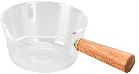 Otufan Milchtopf, Glas-Nudeltopf Mit V-förmigem Ausguss Und Verbrühungshemmendem Holzgriff, Topf Für Kochgeschirr in Der Küche zu Hause(400ml)
