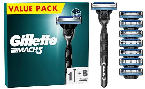 Gillette Mach3 Nassrasierer Herren, Rasierer + 8 Rasierklingen mit 3-fach Klinge, Geschenk für Männer