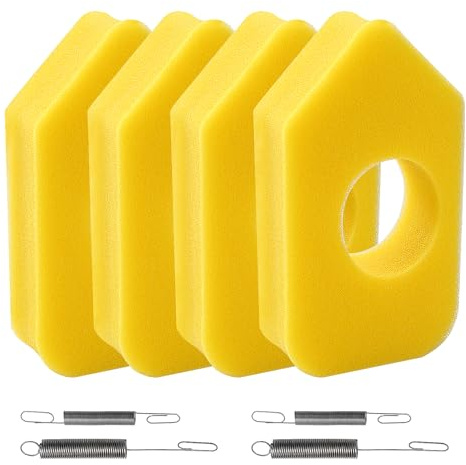 VooGenzek 4 Piezas Filtro de Aire de Espuma Amarilla 698369 y 4 Piezas Muelle Resorte Cortacésped Motor, 698369 Filtro de Aire de Espuma, Compatible con Briggs & Stratton Cortacésped