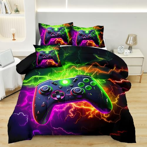 ASKOTU Full Gamer Bedding Sets for Boys Teen, 4 Piece Full Size Gaming Comforter Set for Boys, Full Bedding Set for All Season