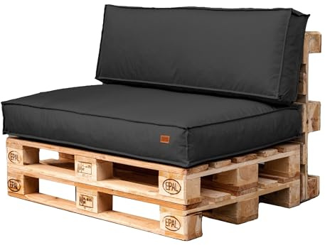 GoldenGroup Gartenset Kissen für Palettenmöbel Graphit - Strapazierfähiges Gewebe - Palettenkissen Set Gefüllt mit Schaumgranulat - 120x65x10 Sitzkissen - (2X) 60x40x10 Rückenkissen