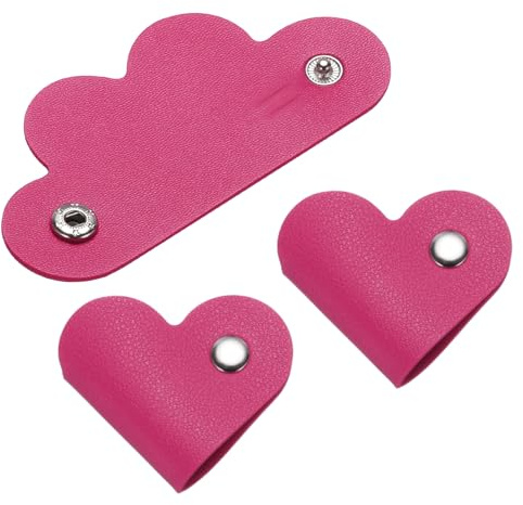 sourcing map Pack of 3 Leather Cable Straps Cable Ties, Rose Red Portable Leather Cord Organizer, Leather Wire Straps for Earphones USB Clips