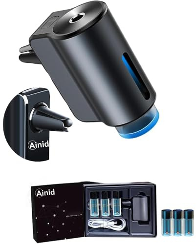 Ainid Ambientador inteligente para coche, difusor universal para coche con tres difusores ajustables y recargables con aceite esencial de 10 ml (difusor + 3 aceites, colonia)