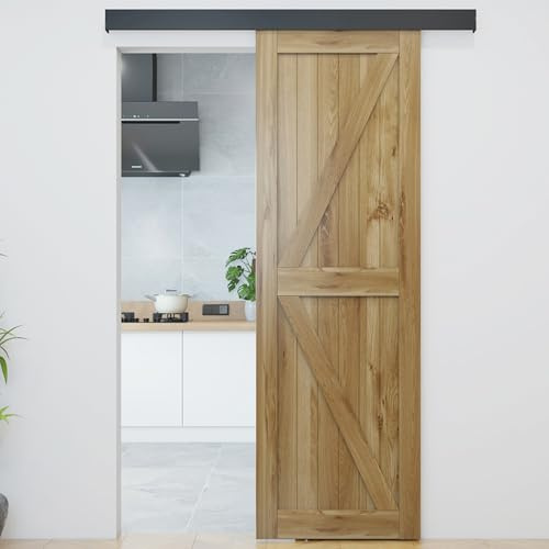 JUBEST 152 cm ladugårdsdörr, hårdvarusats, aluminiumlegering, låda, dold skjutdörr, hårdvara för klassisk modern interiör, enkel trädörr, låg frigång, svart