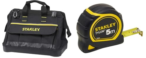 Stanley 1-96-183 Sac À Outils en Tissu 600 x 600 deniers - multi-Compartiments - Sangle Bandoulière & 1-30-697 - Mètre Tylon Bi matière 5m X 19mm - Ruban Anti-Corrosion - Blocage Du Ruban