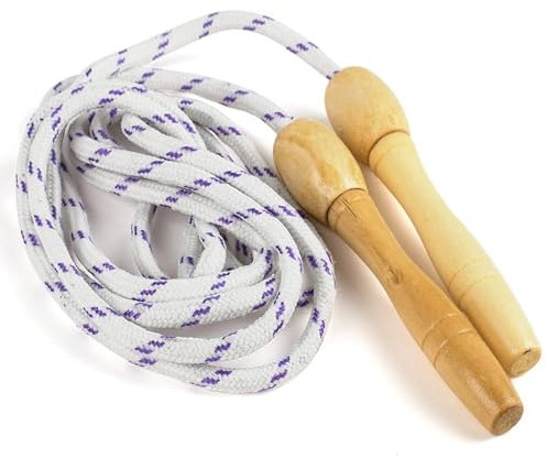 ATEK Skipping Rope with Wooden Handle for Kids, Durable Eco-Friendly Beech Wood Handles Cotton Rope Adjustable Jumping Ropes for Fitness, Exercise, School Sports, and Outdoor Activities