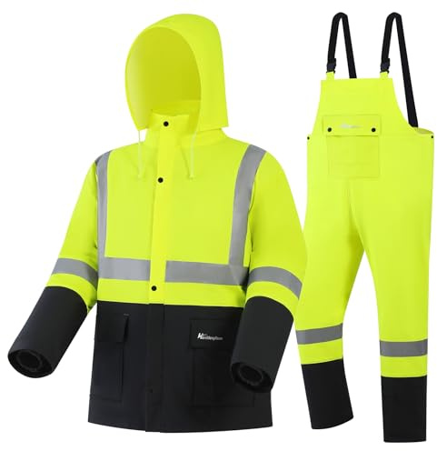 Hi Vis Heavy Duty Waterproof Safety Rain Suit - Reflective Work Rain Gear for Men and Women(Fluorescent,XXX-Large)