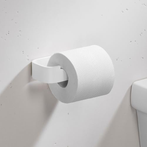 Bürstenking Toilettenpapierhalter ohne Bohren – moderner Klopapierhalter zum Kleben – Selbstklebende Toilettenpapierhalter – WC Rollenhalter mit 3M Kleber – Weiß – Rechts