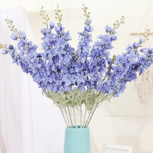 OUKEYI 33.5in 6pcs Fake Flowers Delphinium Artificial Flowers Silk Flowers Larkspur Artificial Flowers Long Stem Flowers for Tall Vase Home Wedding Party Decor (navy blue)