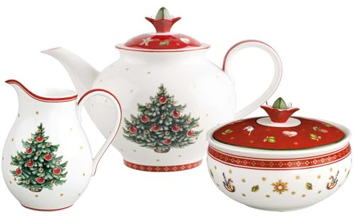 Villeroy & Boch Toy's Delight - Accessoires de service à café 3 pièces - Cafetière (1,4 l) avec pot à lait (500 ml) et sucrier (420 ml) - Vaisselle à café de Noël - Porcelaine de qualité supérieure -