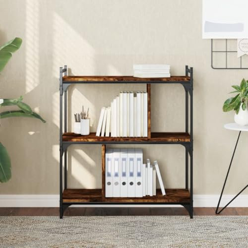 Iiaky Bücherregal 3 Böden Balkon Regal Abstellraum Regal Wohnzimmer Regal Storage Shelves BüRoregal Räuchereiche 76x32x88 cm Holzwerkstoff