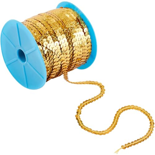 SOFPLATE 100 yarda de Tiras de Lentejuelas Planas de 6mm con Adornos de Lentejuelas Doradas Hilo de Lentejuelas Metálicas Hilo de Lentejuelas Holográficas con Purpurina para Manualidades Costura Vesti