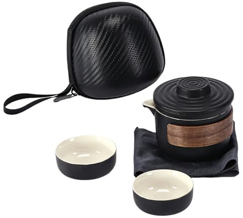 Juego de té compacto de cerámica Gongfu, mini tetera con filtro, tazas de té de porcelana para exteriores, incluye funda y paño, ideal para el hogar, la oficina o los viajes