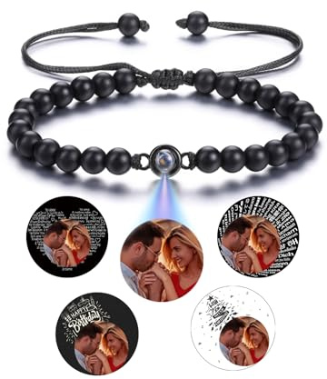 Jovivi Personalisiertes Armband mit Foto Bild Projektion Armband 100 Sprachen Ich liebe dich Armband Fotoarmband für Herren Damen Freundschaftsarmbänder Personalisierte Geschenke