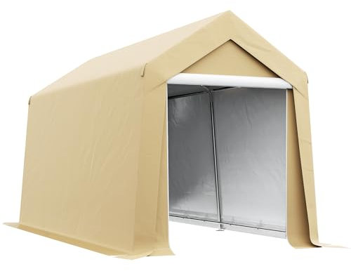 Outsunny Capanno da giardino, tenda di stoccaggio, 2 x 3,6 m, impermeabile e resistente alla pioggia, telaio in acciaio zincato e grande porta, capanno per biciclette garage all'aperto, beige