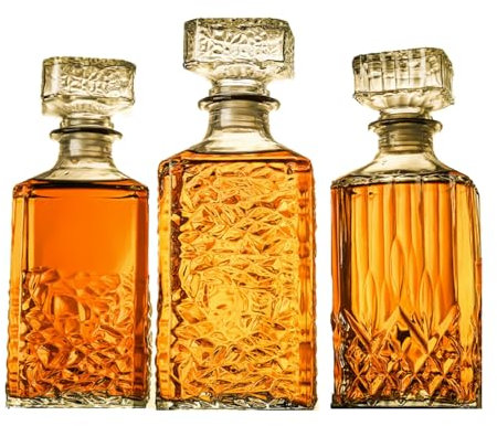 Bafnsiji Whisky Decanter, Vetro Quadrato di Vetro Decanter, Decanter per Bevande, Cristallo Whisky Decanter Set, Elegante Whisky caraffa per Gli Uomini, 3 Pezzi