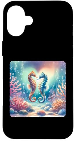 Cordel de Colas de Caballitos de Mar Cerca del Corazón-Coral Reef Carcasa para iPhone 16 Plus