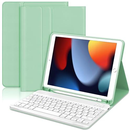 JADEMALL Für iPad 6. Generation Hülle mit Tastatur, Abnehmbare Bluetooth Tastatur Hülle für iPad 5./6. Gen, Pro 9.7, Air 1 & 2, QWERTZ Deutsch, mit Stifthalter – Grasgrün