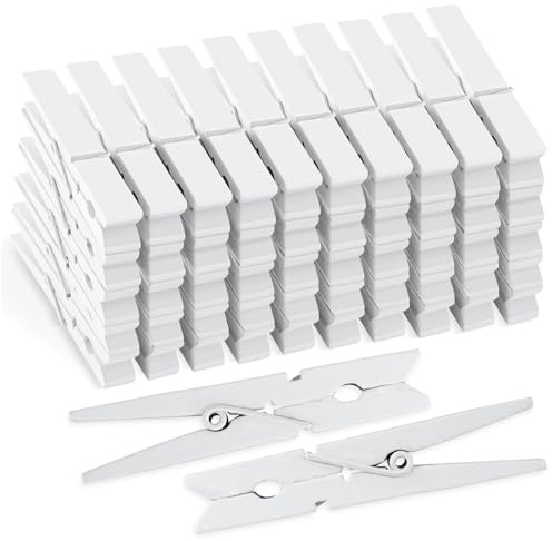 50Pcs White Wooden Clothespins, 2.9 inch Clothes Pins for Crafts, Natural Laundry Hanging Clips, DIY Cheer Pin