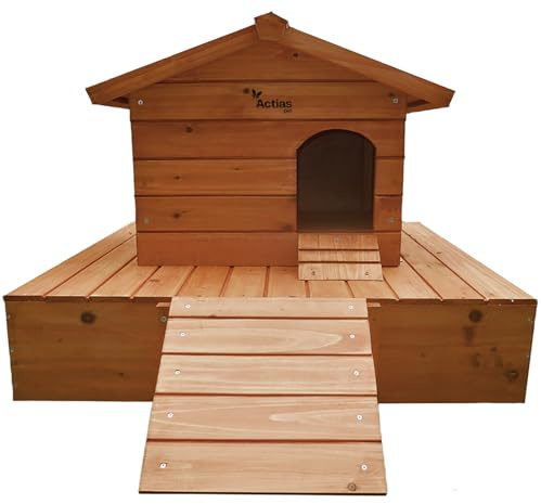 Actiaspet Floating Wooden Duck House with Nesting Area | Weatherproof Outdoor Shelter