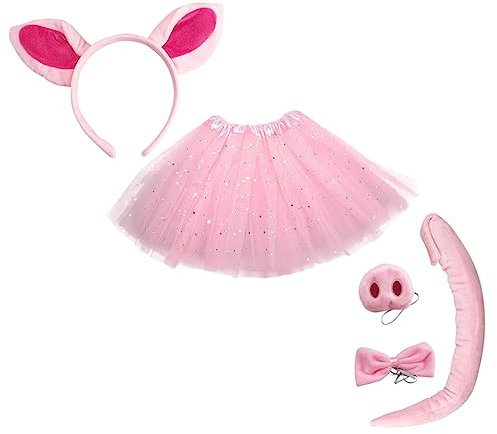 BESPORTBLE Niedliches Schweine-kostüm Mädchen Mit Plüsch-ohren-stirnband Süßem Schweine-schwanz Rosa Tüllrock Und Schleife Verkleidung Für Tierpartys Bühnenauftritte Geburtstagsfeiern Geeigne