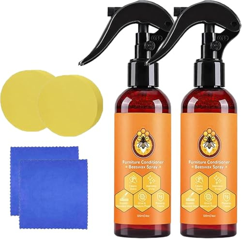Pure Natural Furniture Polish and Cleaner, Non Toxic Pet-friendly Beeswax Wood Floor Cleaner Conditioner, Harmless to Original Wood Finish Easy Shine Beeswax Spray for Cabinets Hardwood Floor (2)