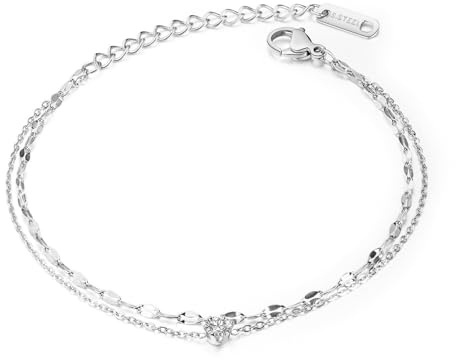 Glintara vristlänk för kvinnor, justerbar fotkedja för kvinnor, sommar strand fotled armband, dubbel vristkedja zirkon, fotlänk, vattentät fotklämma fotled kedja fotsmycke, Rostfritt stål Sten, Cubic