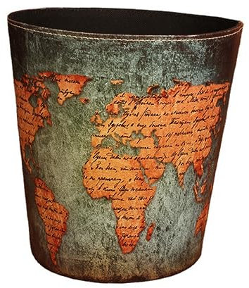 ULTECHNOVO Poubelle De Bureau Rétro En Cuir Pu 5 l Vintage Sans Couvercle Capacité Moyenne Style Anglais Maison Chambre Salon Panier De Rangement Pratique Élégant