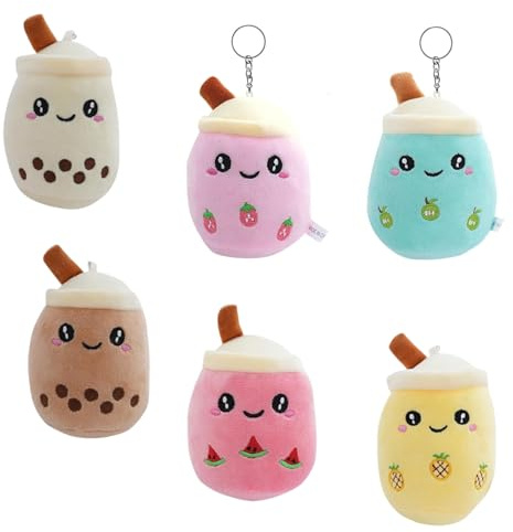 FUSONGQINTANG 6er-Pack Bubble Tea Kuscheltier Milk Tea Gefüllte Tiere Plüsch Spielzeug Plüsch-Tier-Spielzeug mit Schlüsselanhänger für Kinder Mädchen Erwachsene