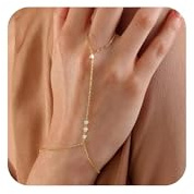 FUNTE Gold Hand Chain Bracelets For Women, 14K Real Gold Plated Ring Bracelet Hand Chain With Cubic Zircon, Dainty Stackable Paperclip Cuban Link Chain Trendy Bracelets (#06gold)