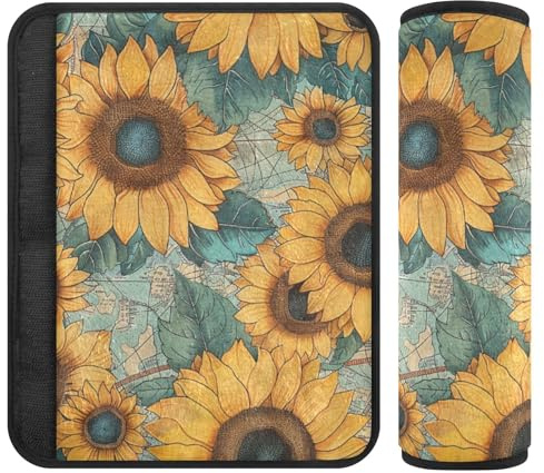 Paquete de 2 correas acolchadas para cinturón de seguridad retro con diseño de girasoles para mayor comodidad de conducción para SUV, accesorios para automóvil