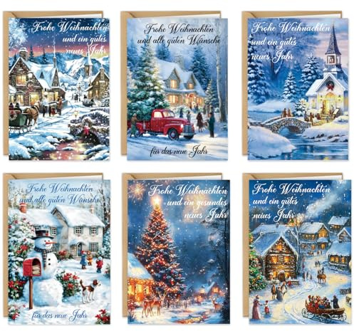 12 Weihnachtskarten mit Umschlag Set, Weihnachtskarte, Schönste Weihnachtskarten Klappkarten, Christmas Cards Weihnachtsgrußkarten, Frohe Weihnachten Karte Weihnachten Geschenke Frauen Männer Kinder