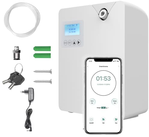 Diffusor für ätherische Öle ohne Wasser für den Heimgebrauch, Duftluftmaschine, 300 ml Ölflasche, Bluetooth-Wi-Fi-Steuerung, Abdeckung 28-37 Quadratmeter (Weiß)