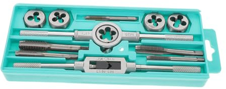 Angoily 12piezas Machos y Terrajas Para Roscar Herramientas Métricas Con Mango De Trinquete Kit Profesional Para Roscado Interno o Externo De Metal