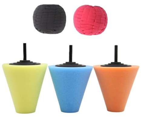 BUGUUYO 5 Pezzi Spugne per Cono con Palline Lucidanti Pad Cera per Cerchioni Auto Kit Professionale per Dettagliata e Sigillatura Vernice per Angoli e Superfici Difficili