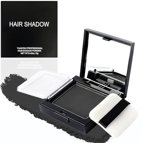 Black Root Touch Up Powder - Waterproof Grey Hair Concealer for Women & Men, Sweatproof Hairline Coverage with Mirror Puff, Instant Color Correction, Long-Lasting Lightweight Formula (Black)
