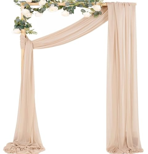Tessuto Per Drappeggio Dell'Arco Nuziale Arco di nozze Drappeggio Tessuto Cerimonia Ricevimento Decorazioni for soffitto Tende in tessuto trasparente in chiffon for la festa nuziale(Beige,75x600cm)