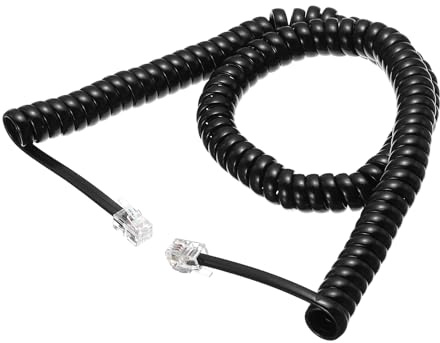 QUARKZMAN Telefonkabel för fast, 13ft RJ9 4P4C trasselfri telefonkabel spiral telefonkabel, svart