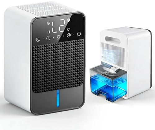 Dehumidifier for Bedroom with Auto Shut Off, Quiet Portable Mini Unit with Defrost, Timer and Dual Modes, 1500ml Small Room Electric Dehumidifier for Home Bathroom Wardrobe RV