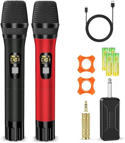 voijump Wireless Microphones, UHF Metal Professional Dynamic Mic System with Rechargeable Receiver, 6.35mm Plug, 160FT, for Karaoke, Singing, Wedding, Church, Speaker